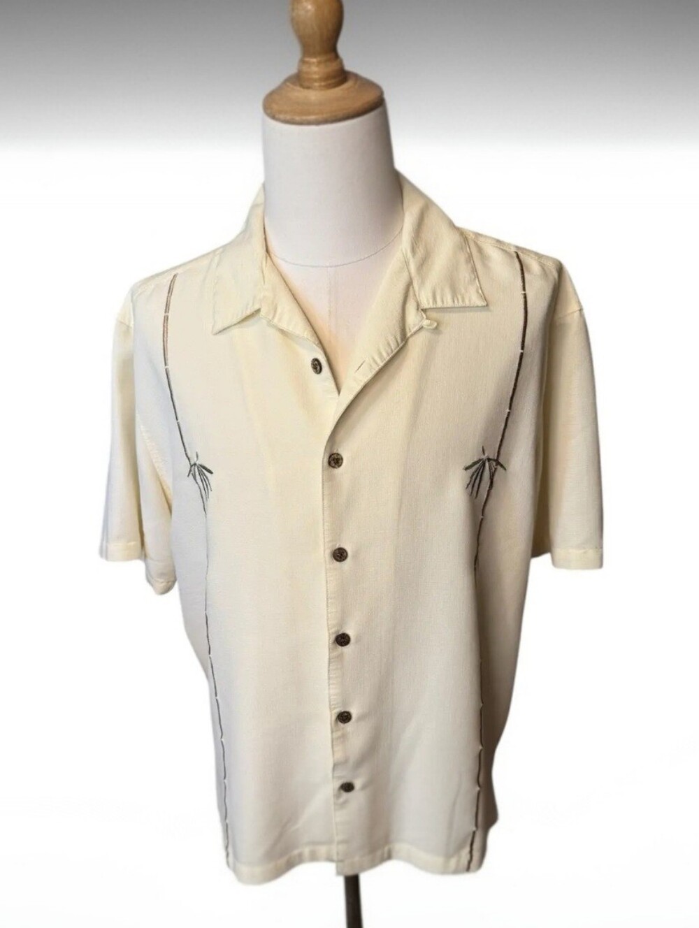 Havana Jack's Cafe Mens XXL Cream Textured Short Sleeve Camp Shirt Rayon Blend